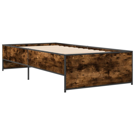 vidaXL Bedframe bewerkt hout en metaal gerookt eikenkleurig 75x190 cm afbeelding2 - 1