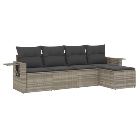 vidaXL 5-delige Loungeset met kussens poly rattan lichtgrijs afbeelding2 - 1