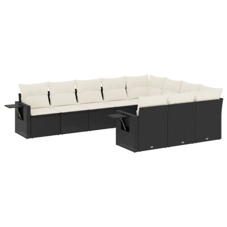 vidaXL 10-delige Loungeset met kussens poly rattan zwart afbeelding2 - 1