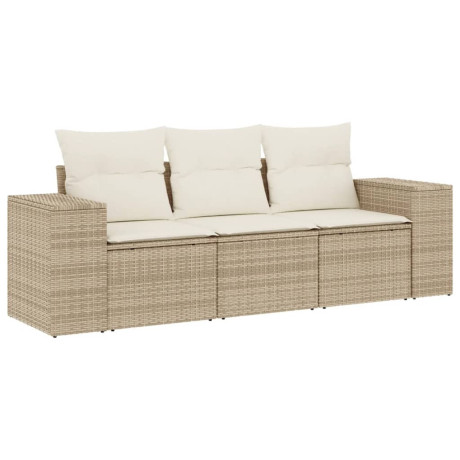 vidaXL 3-delige Loungeset met kussens poly rattan beige afbeelding2 - 1