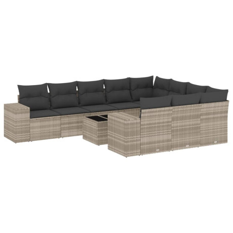 vidaXL 11-delige Loungeset met kussens poly rattan lichtgrijs afbeelding2 - 1