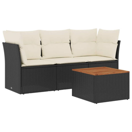 vidaXL 4-delige Loungeset met kussens poly rattan zwart afbeelding2 - 1