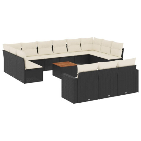 vidaXL 14-delige Loungeset met kussens poly rattan zwart afbeelding2 - 1
