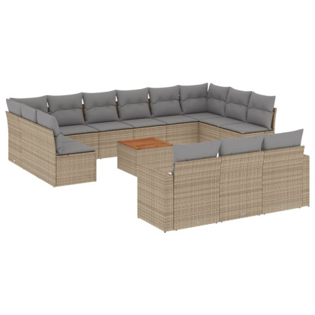 vidaXL 14-delige Loungeset met kussens poly rattan gemengd beige afbeelding2 - 1