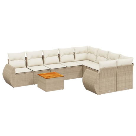 vidaXL 9-delige Loungeset met kussens poly rattan beige afbeelding2 - 1