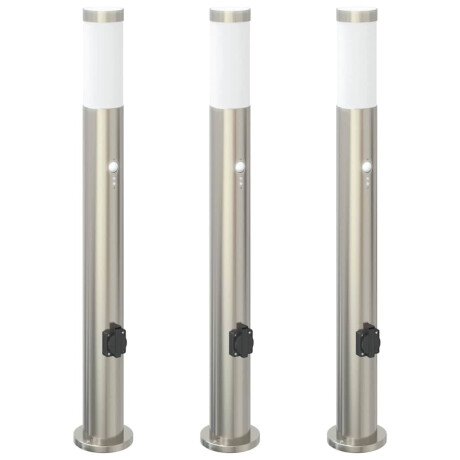 vidaXL Bolderverlichting met sensor en stopcontact 3 stuks 80 cm roestvrij staal IP44 afbeelding2 - 1
