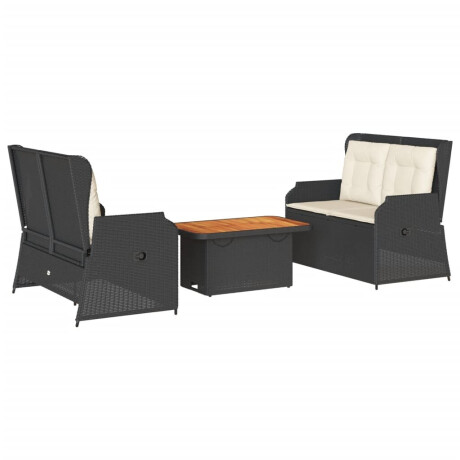 vidaXL 3-delige Loungeset met kussens poly rattan zwart afbeelding2 - 1