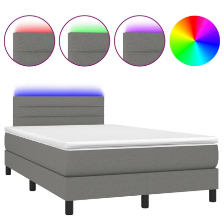 vidaXL Boxspring met matras en LED stof donkergrijs 120x190 cm afbeelding2 - 1