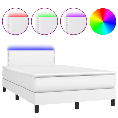 vidaXL Boxspring met matras en LED kunstleer wit 120x190 cm afbeelding2 - 1