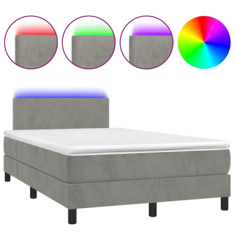 vidaXL Boxspring met matras en LED fluweel lichtgrijs 120x190 cm afbeelding2 - 1