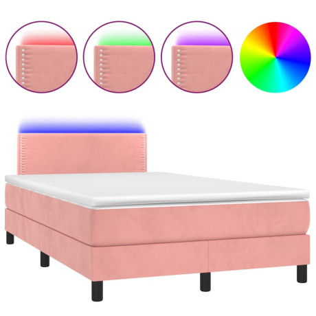 vidaXL Boxspring met matras en LED fluweel roze 120x190 cm afbeelding2 - 1