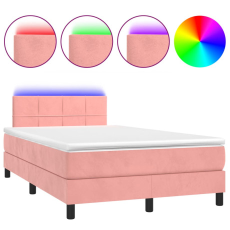 vidaXL Boxspring met matras en LED fluweel roze 120x190 cm afbeelding2 - 1