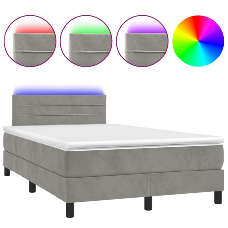 vidaXL Boxspring met matras en LED fluweel lichtgrijs 120x190 cm afbeelding2 - 1