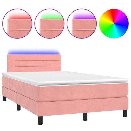 vidaXL Boxspring met matras en LED fluweel roze 120x190 cm afbeelding2 - 1