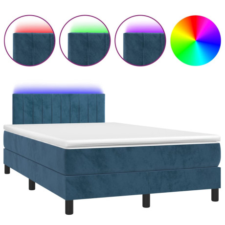 vidaXL Boxspring met matras en LED fluweel donkerblauw 120x190 cm afbeelding2 - 1