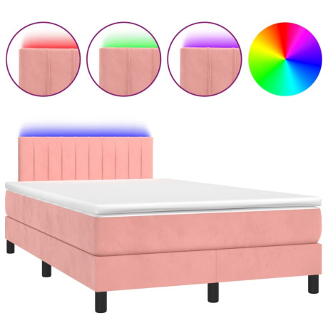 vidaXL Boxspring met matras en LED fluweel roze 120x190 cm afbeelding2 - 1