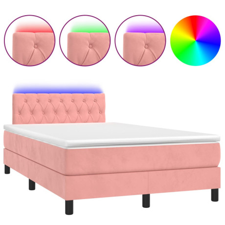 vidaXL Boxspring met matras en LED fluweel roze 120x190 cm afbeelding2 - 1