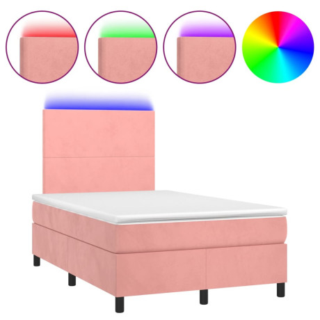 vidaXL Boxspring met matras en LED fluweel roze 120x190 cm afbeelding2 - 1