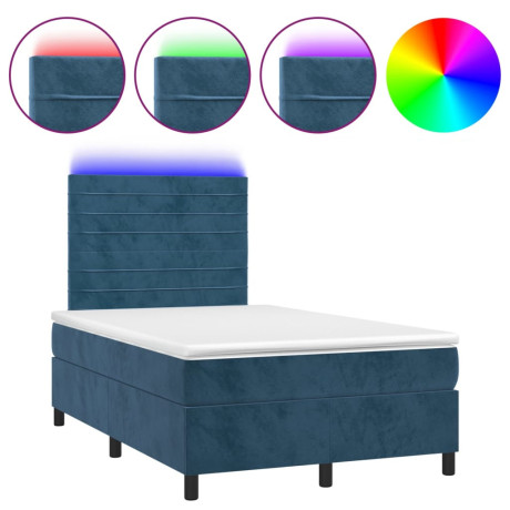 vidaXL Boxspring met matras en LED fluweel donkerblauw 120x190 cm afbeelding2 - 1