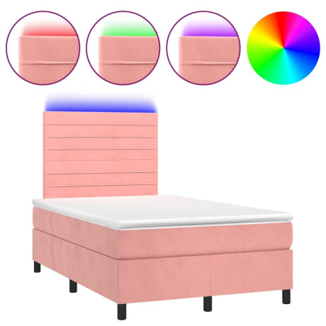 vidaXL Boxspring met matras en LED fluweel roze 120x190 cm afbeelding2 - 1