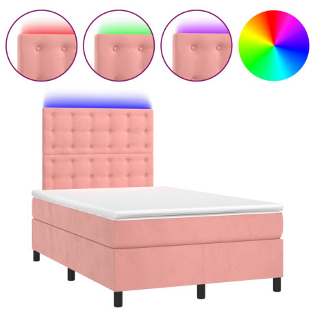 vidaXL Boxspring met matras en LED fluweel roze 120x190 cm afbeelding2 - 1