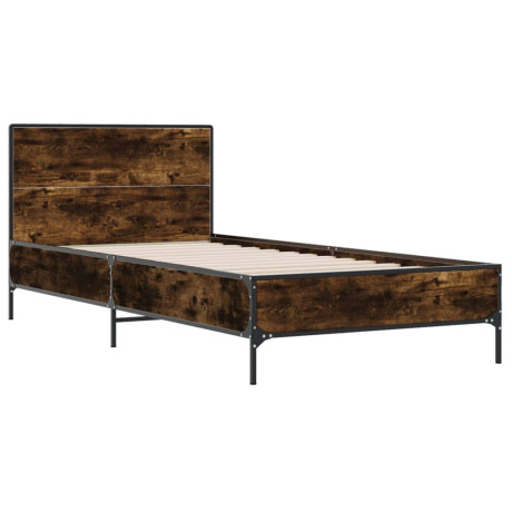 vidaXL Bedframe bewerkt hout en metaal gerookt eikenkleurig 90x200 cm afbeelding2 - 1