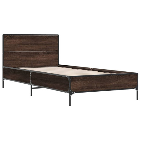 vidaXL Bedframe bewerkt hout en metaal bruin eikenkleurig 90x200 cm afbeelding2 - 1