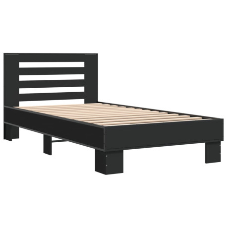 vidaXL Bedframe bewerkt hout en metaal zwart 90x200 cm afbeelding2 - 1