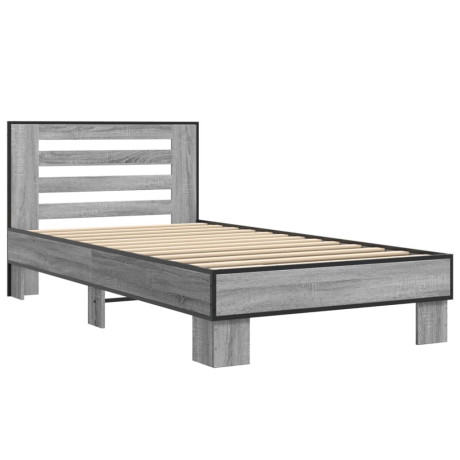 vidaXL Bedframe bewerkt hout en metaal grijs sonoma eiken 90x200 cm afbeelding2 - 1