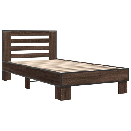 vidaXL Bedframe bewerkt hout en metaal bruin eikenkleurig 90x200 cm afbeelding2 - 1