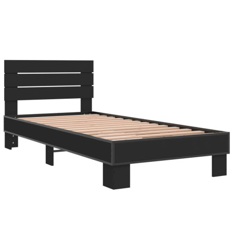 vidaXL Bedframe bewerkt hout en metaal zwart 90x200 cm afbeelding2 - 1