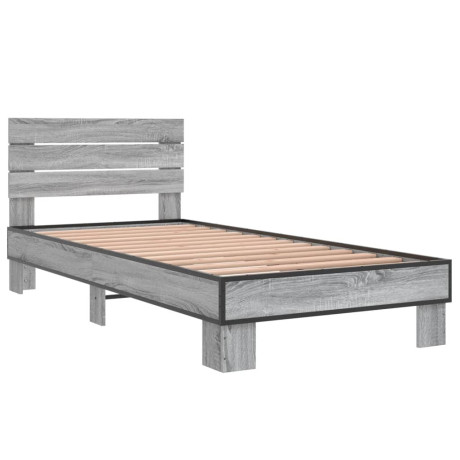 vidaXL Bedframe bewerkt hout en metaal grijs sonoma eiken 90x200 cm afbeelding2 - 1