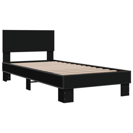 vidaXL Bedframe bewerkt hout en metaal zwart 90x200 cm afbeelding2 - 1