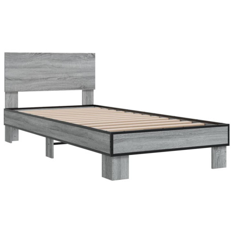 vidaXL Bedframe bewerkt hout en metaal grijs sonoma eiken 90x200 cm afbeelding2 - 1