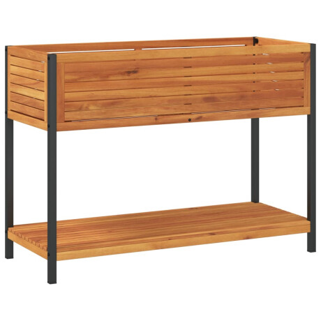 vidaXL Plantenbak met schap 110x45x80 cm massief acaciahout en staal afbeelding2 - 1