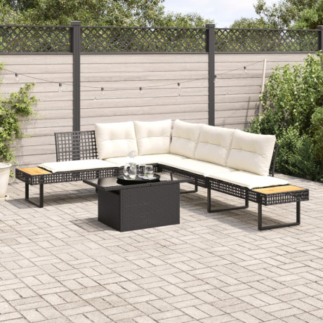 vidaXL 2-delige Loungeset met kussens poly rattan en glas zwart afbeelding2 - 1