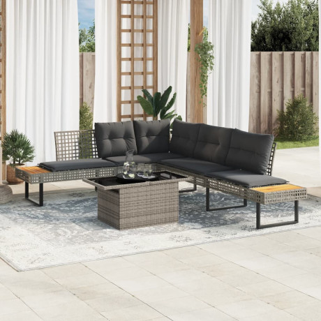 vidaXL 2-delige Loungeset met kussens poly rattan en glas grijs afbeelding2 - 1