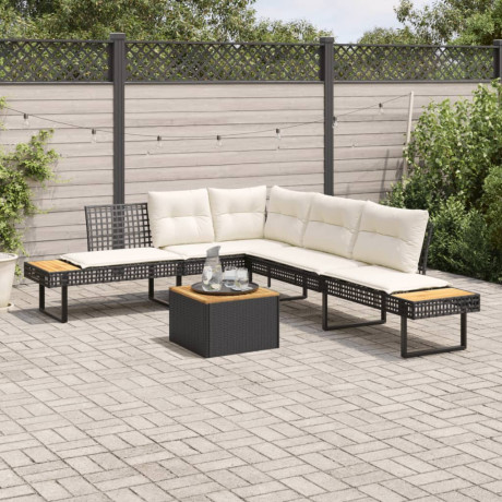 vidaXL 2-delige Loungeset met kussens poly rattan en acaciahout zwart afbeelding2 - 1