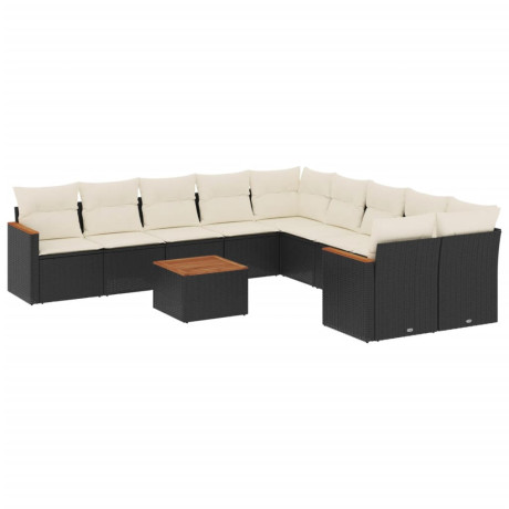 vidaXL 11-delige Loungeset met kussens poly rattan zwart afbeelding2 - 1