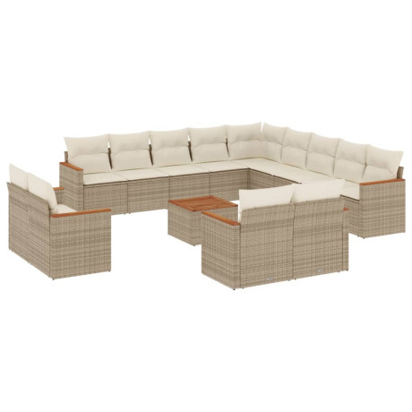 vidaXL 14-delige Loungeset met kussens poly rattan beige afbeelding2 - 1