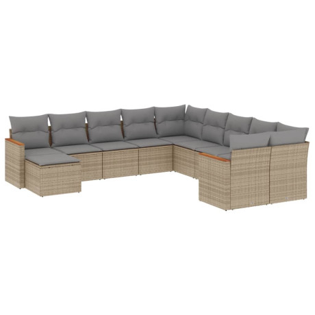 vidaXL 11-delige Tuinset met kussens poly rattan beige afbeelding2 - 1