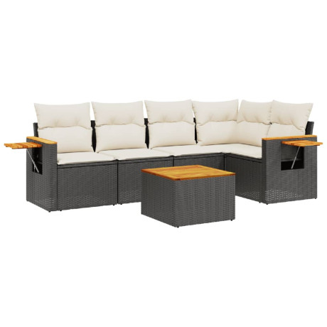 vidaXL 6-delige Loungeset met kussens poly rattan zwart afbeelding2 - 1