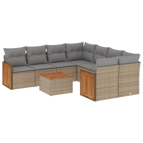 vidaXL 9-delige Loungeset met kussens poly rattan beige afbeelding2 - 1