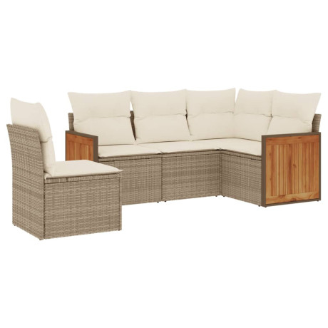 vidaXL 5-delige Loungeset met kussens poly rattan beige afbeelding2 - 1