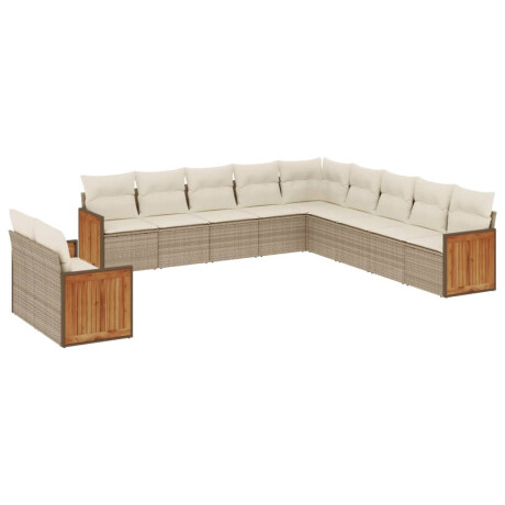 vidaXL 11-delige Tuinset met kussens poly rattan beige afbeelding2 - 1
