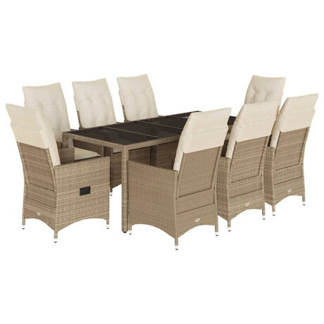 vidaXL 9-delige Tuinset met kussens poly rattan beige afbeelding2 - 1