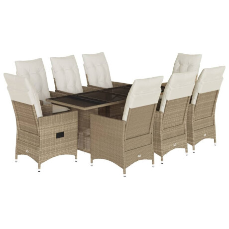 vidaXL 9-delige Tuinset met kussens poly rattan beige afbeelding2 - 1