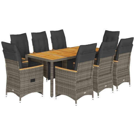 vidaXL 9-delige Bistroset met kussens poly rattan grijs afbeelding2 - 1