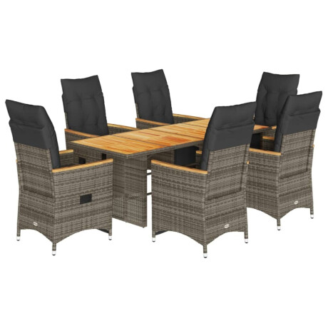 vidaXL 7-delige Bistroset met kussens poly rattan grijs afbeelding2 - 1