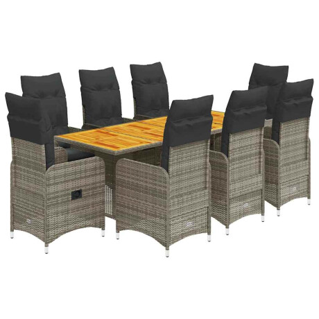 vidaXL 9-delige Bistroset met kussens poly rattan grijs afbeelding2 - 1